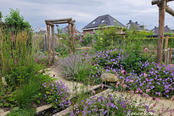 16 De Tuinen van Renee Koen tuin met watergeultje pergola kastanjehout